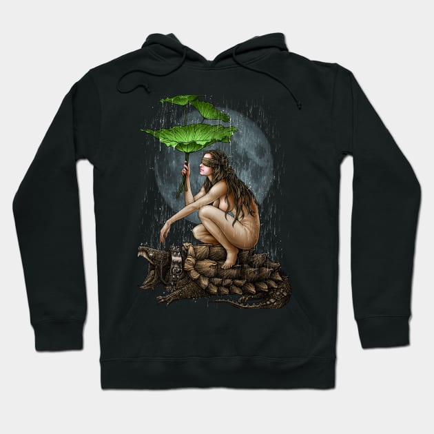 Winya no. 112-2 Woman and her  Alligator Snapping Turtle Hoodie by Winya